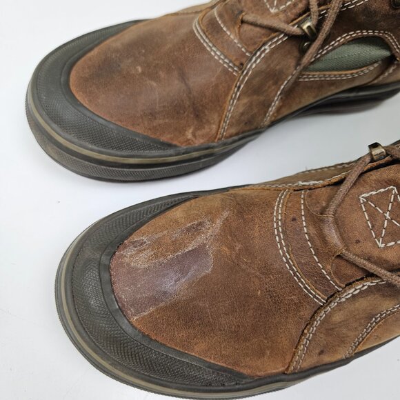 Clarks Muckers Squall Winter Boots Women 10 Lace Up Brown Leather‎ Olive Canvas - Picture 7 of 11